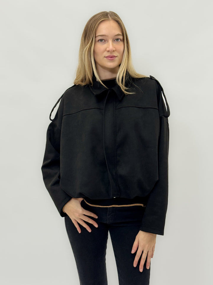 Black Greta™ Effect Jacket by Emma & Rose Cape Town featuring soft luxurious fabrics and comfortable design.