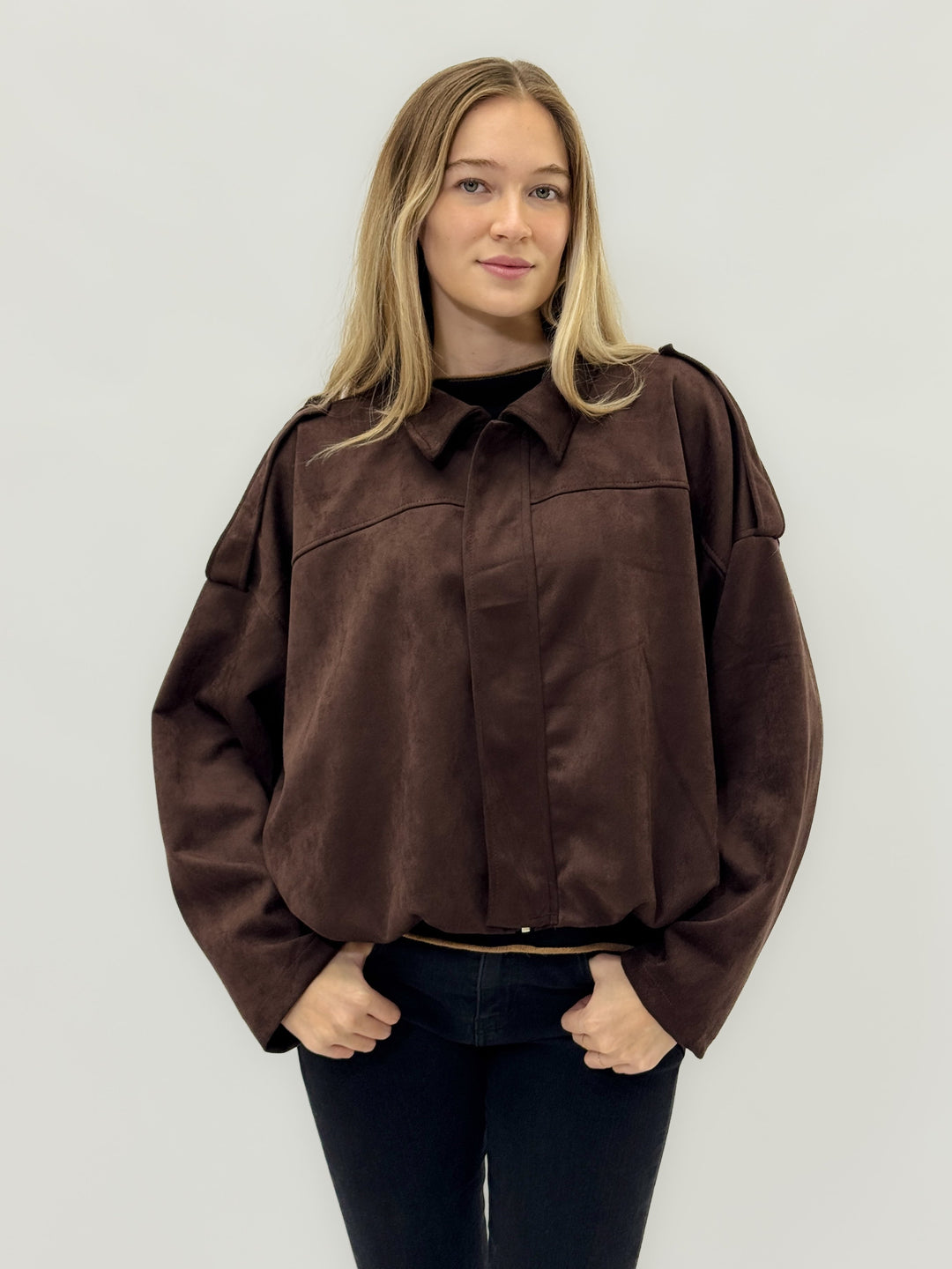 Emma & Rose Cape Town Greta™ soft luxurious fabric effect jacket in black, stylish and comfortable women's coat.