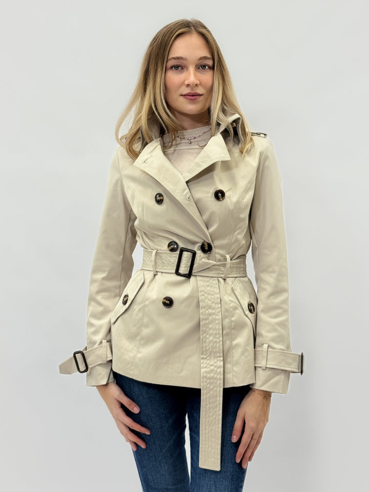 Blue Elke™ short trench coat with belt from Emma & Rose Cape Town, stylish lightweight jacket with classic design.