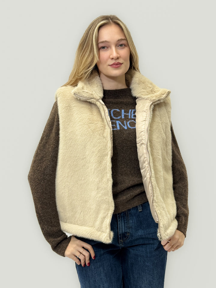 Brown Simone™ faux fur plush jacket by Emma & Rose Cape Town, showing the soft, cozy texture and stylish fit.