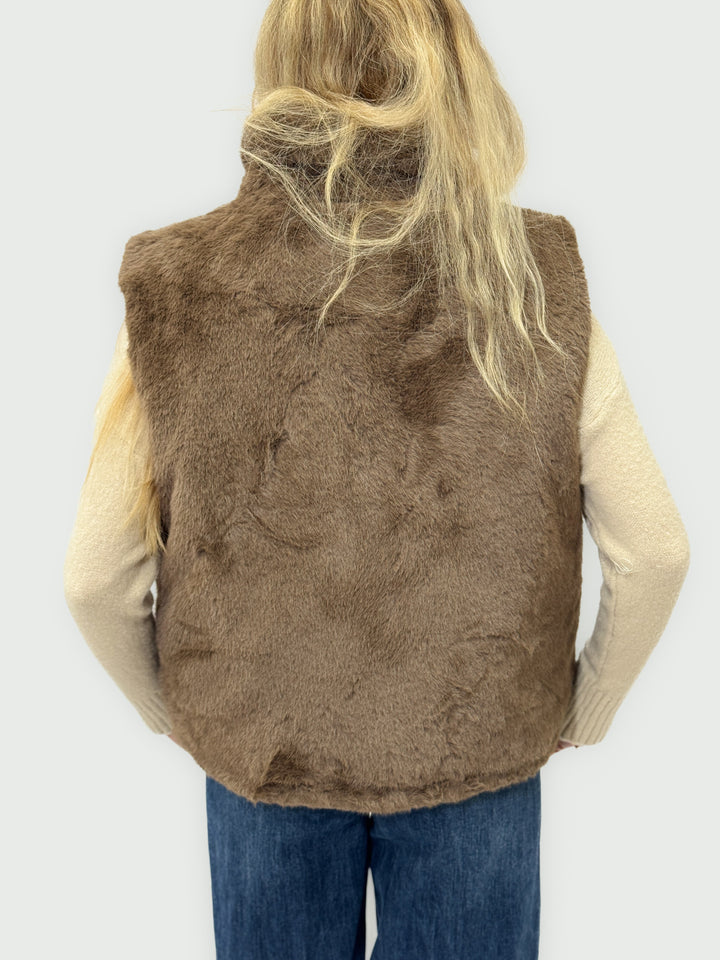 Brown Simone™ faux fur plush jacket by Emma & Rose Cape Town, shown in a cozy, soft textured design.