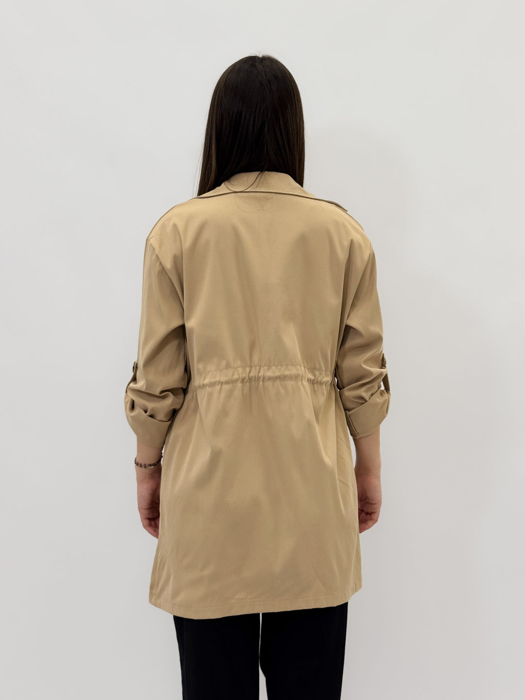 Cream Odette™ open trench coat by Emma & Rose Cape Town, stylish lightweight women's giacca with classic design.