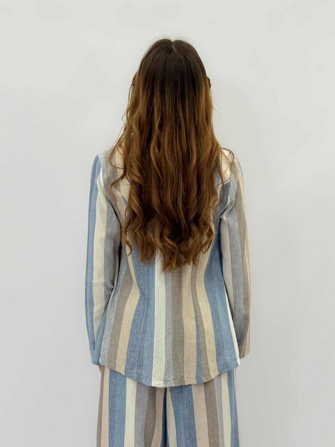 Emma & Rose Cape Town Petra striped soft luxurious fabric jacket, stylish lightweight outerwear with a tailored fit.