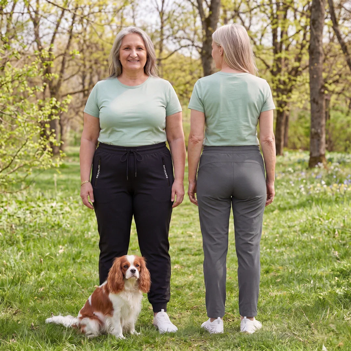 Emma & Rose Cape Town Outdoor™ Glide Quickdry Stretch Pants in black, elastic, lightweight outdoor pants for active wear.