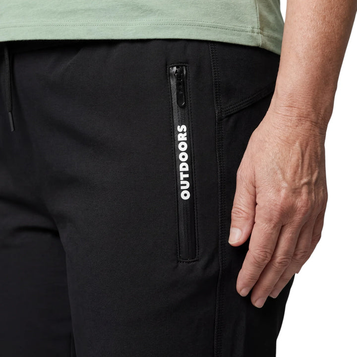 Outdoor™ Emma & Rose Cape Town Glide Quickdry Stretch Pants in black, showing elastic waistband and lightweight fabric for active wear.