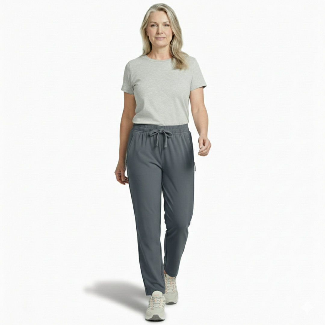 Emma & Rose Cape Town Outdoor™ Quickdry Stretch Pants Pro in glide pose, showing lightweight, flexible outdoor pants with quick-dry fabric.