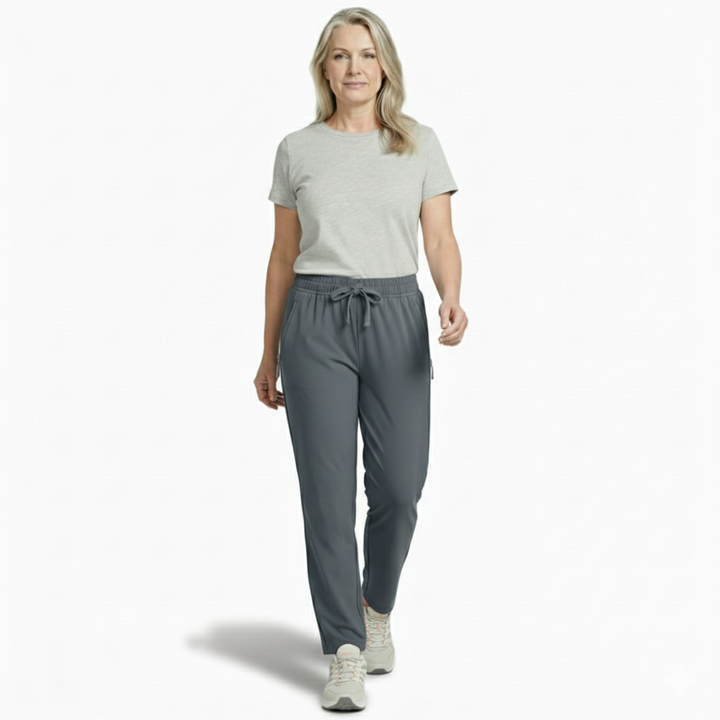 Emma & Rose Cape Town Outdoor™ Quickdry Stretch Pants Pro in glide pose, showing lightweight, flexible outdoor pants with quick-dry fabric.