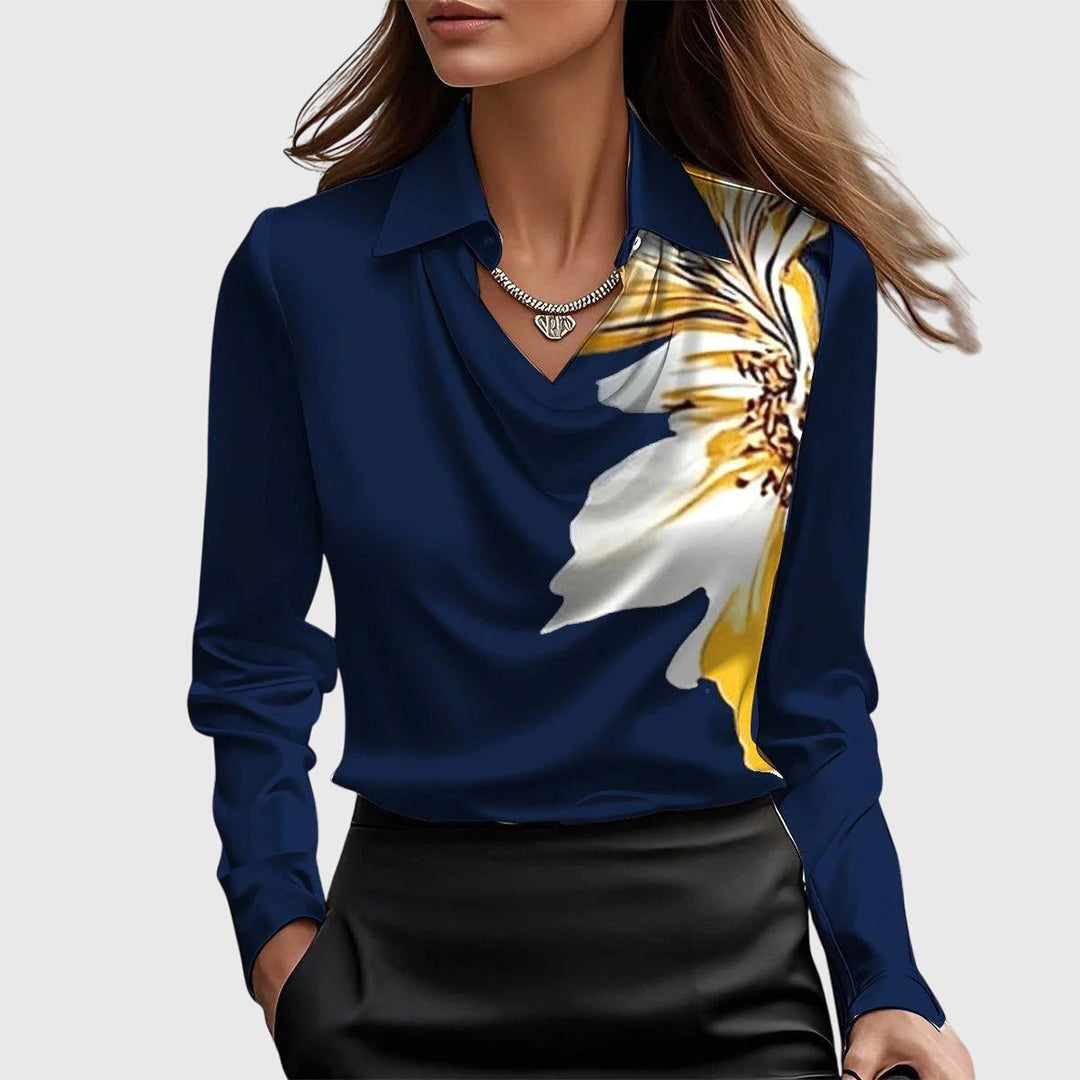 Gold Lize™ elegant blouse by Emma & Rose Cape Town, featuring a stylish, flowing design and lightweight fabric.