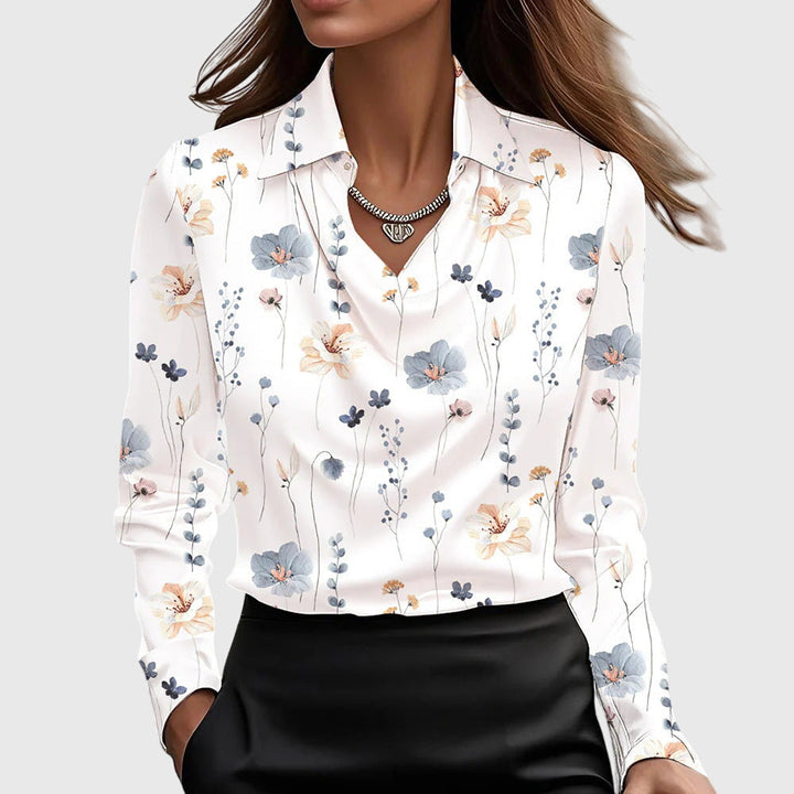 Emma & Rose Cape Town Lize™ elegant blouse in gold, shown in size XS, featuring stylish, flowing fabric and classic design.