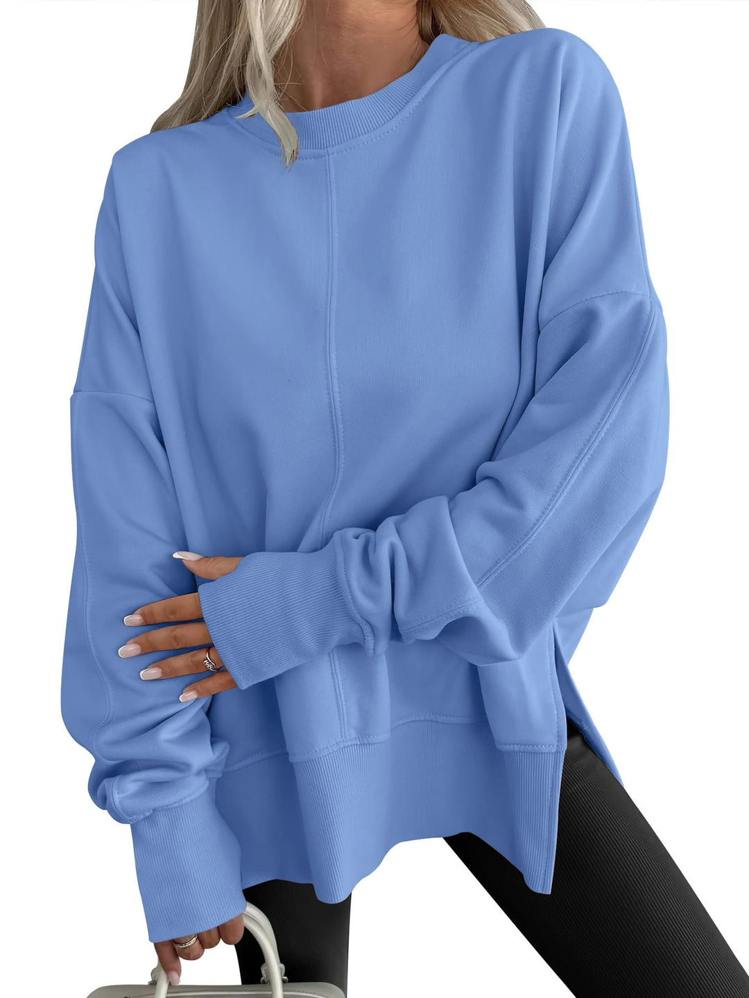 Gray Gwen™ oversized long sleeve sweatshirt by Emma & Rose Cape Town, soft fabric with relaxed fit and stylish design.
