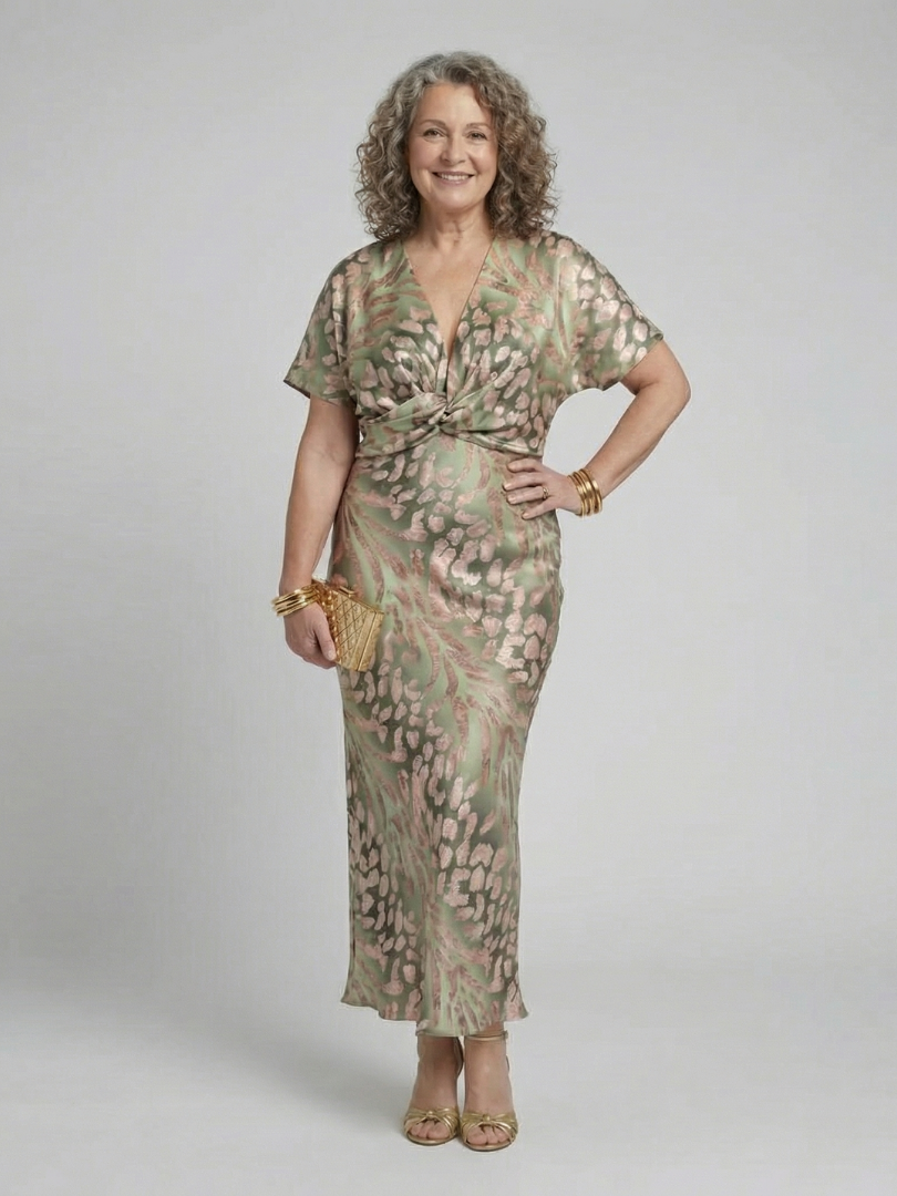 Green Coralie™ Twist Waist Midi Dress by Emma & Rose Cape Town, featuring a fitted bodice and flowing skirt.