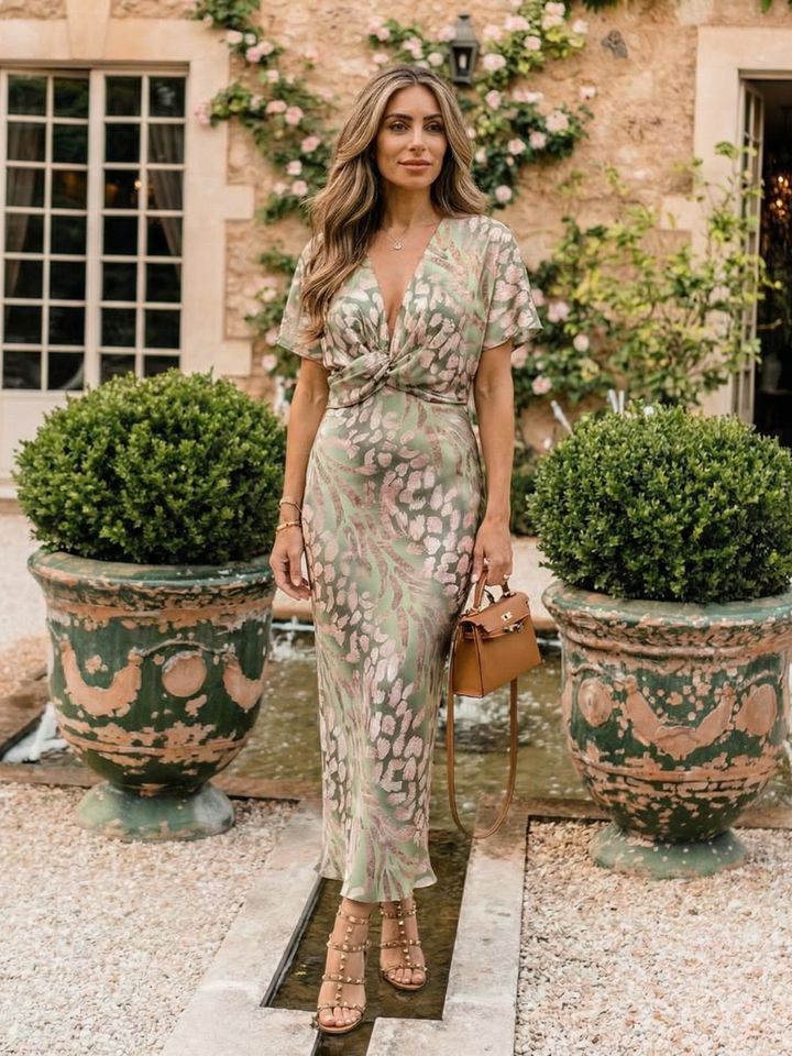 Green Coralie™ Twist Waist Midi Dress by Emma & Rose Cape Town, featuring a stylish silhouette and elegant mid-length design.