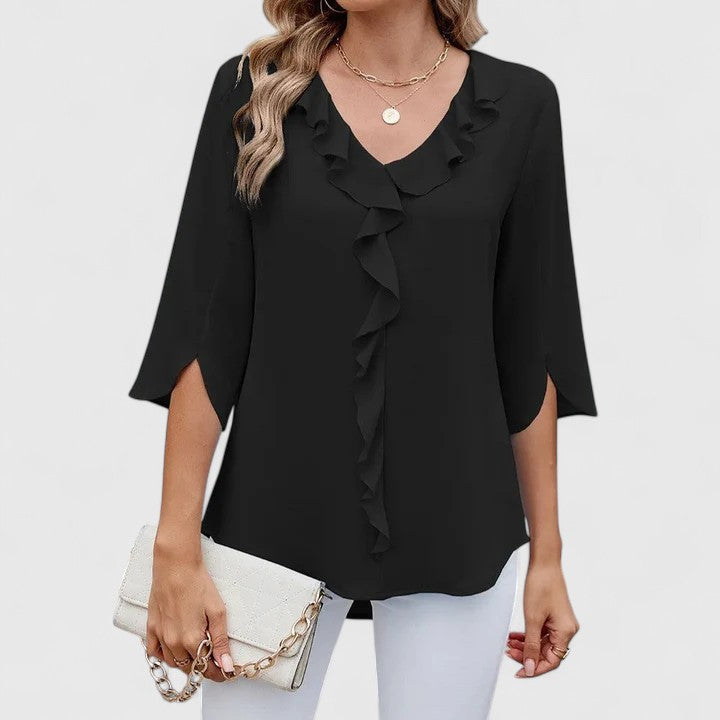 Green Debby™ elegant blouse by Emma & Rose Cape Town, featuring a stylish, flowing design and detailed fabric texture.