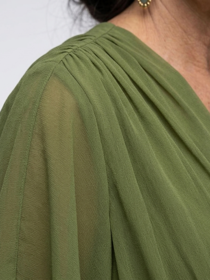 Green Elysia™ waist tie midi dress by Emma & Rose Cape Town, featuring a flowing silhouette and elegant waist tie detail.