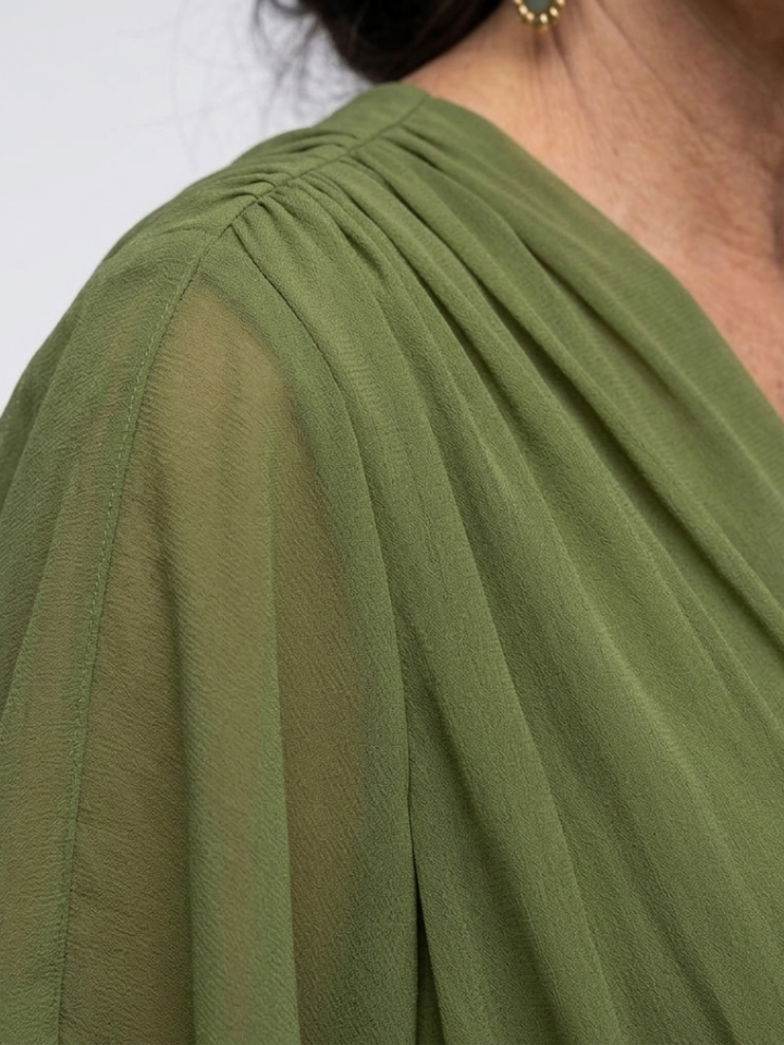 Green Elysia™ waist tie midi dress by Emma & Rose Cape Town, featuring a flowing silhouette and elegant waist tie detail.