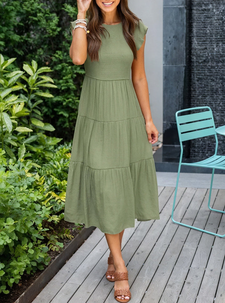 Fluid Ruffle Dress with Flared Sleeves