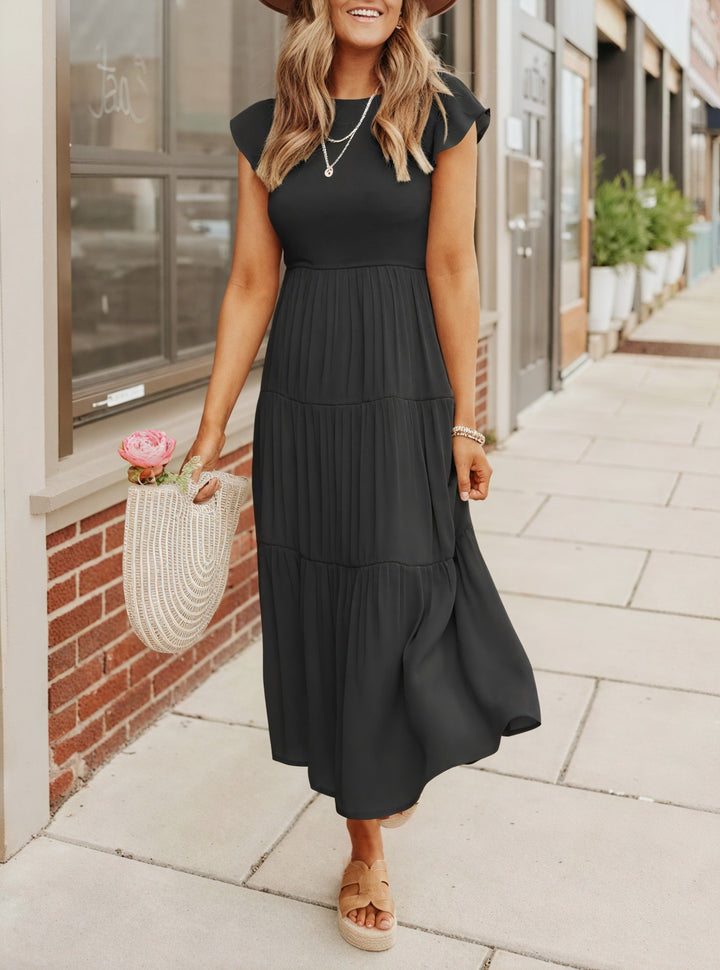 Fluid Ruffle Dress with Flared Sleeves