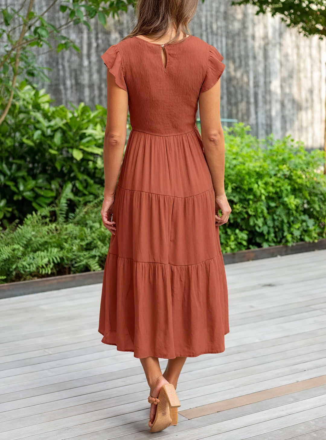 Fluid Ruffle Dress with Flared Sleeves