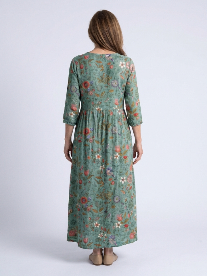 Emma & Rose Cape Town Marina™ quarter sleeve maxi dress in green, flowing fabric, stylish and comfortable for casual wear