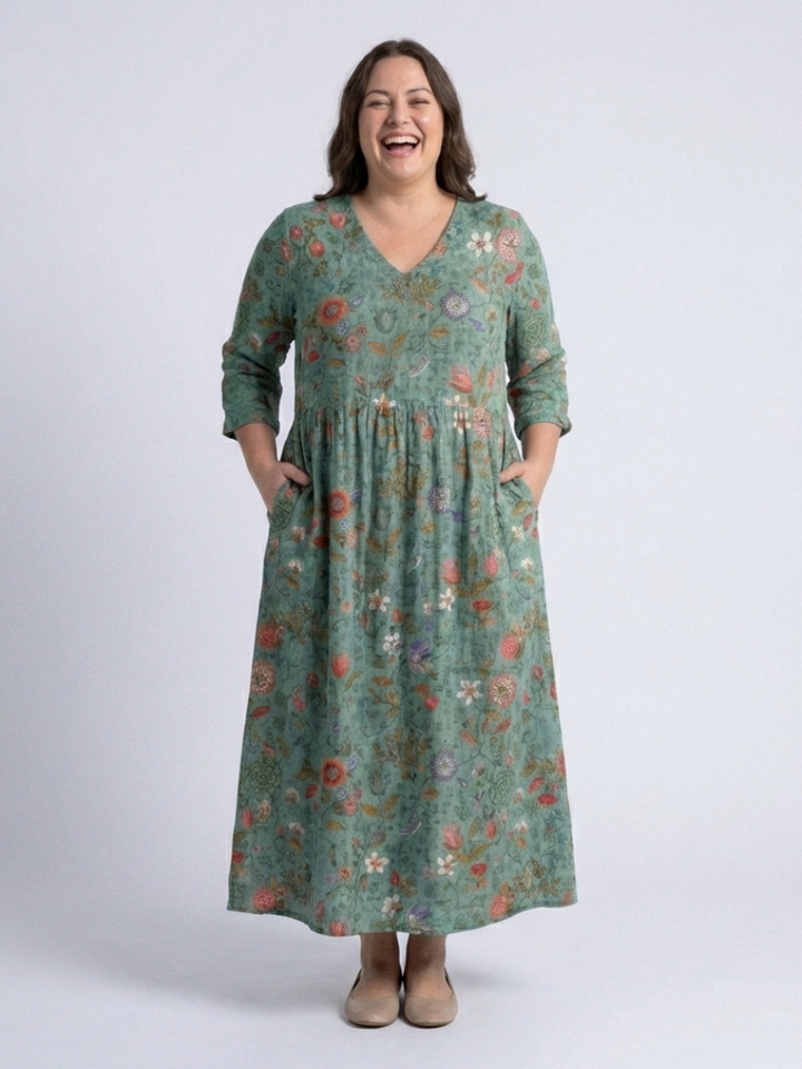 Green Marina™ quarter sleeve maxi dress by Emma & Rose Cape Town, flowing fabric and elegant design for casual or dressy occasions.