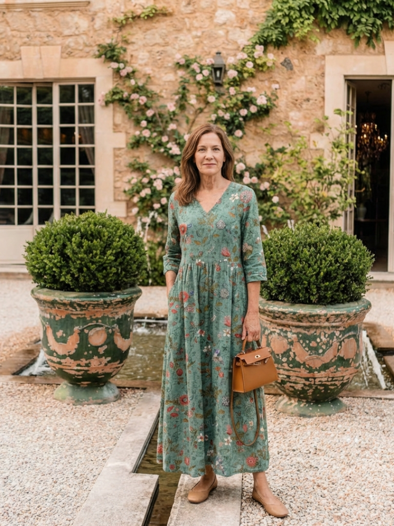Emma & Rose Cape Town Marina quarter sleeve maxi dress in green, flowing fabric with a relaxed fit and elegant design.