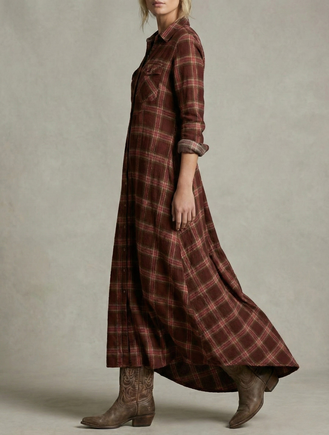 Emma & Rose Cape Town Rosa™ emerald check shirt dress, lightweight cotton with button-front and collar, casual stylish design.