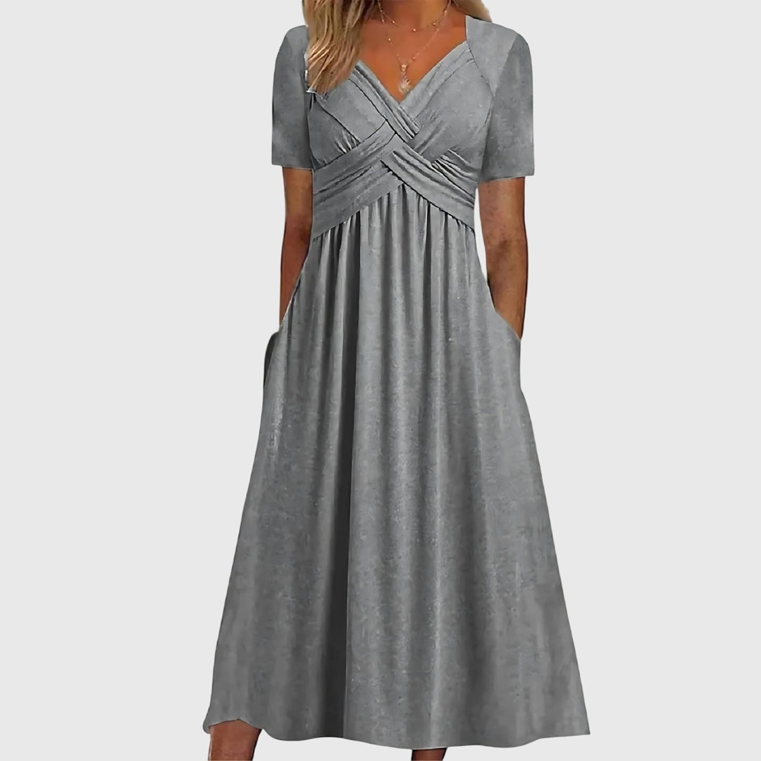 Emma & Rose Cape Town Viola Midi Dress in green with tummy control, showcasing a stylish, fitted design and elegant length.
