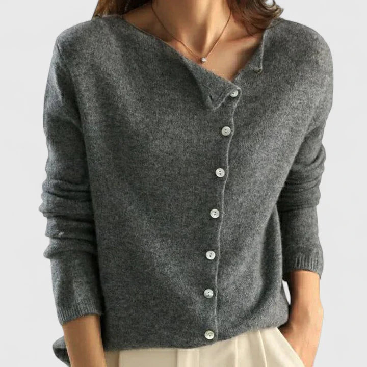 Grey Calizhyah™ elegant cardigan by Emma & Rose Cape Town, featuring a cozy, stylish design with a relaxed fit.