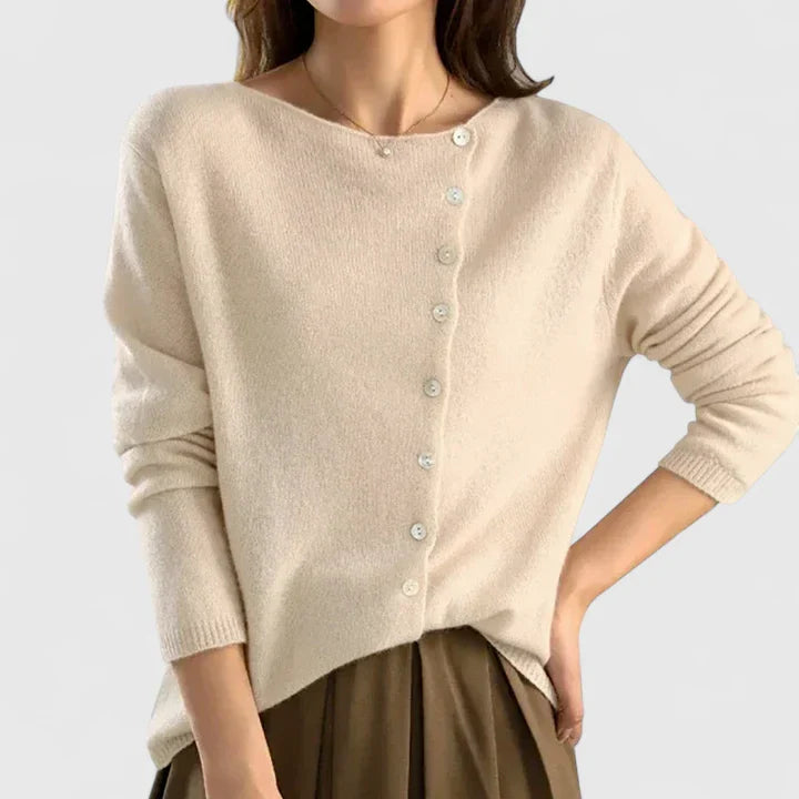 Grey Calizhyah™ elegant cardigan by Emma & Rose Cape Town, featuring a soft knit fabric and stylish, versatile design.