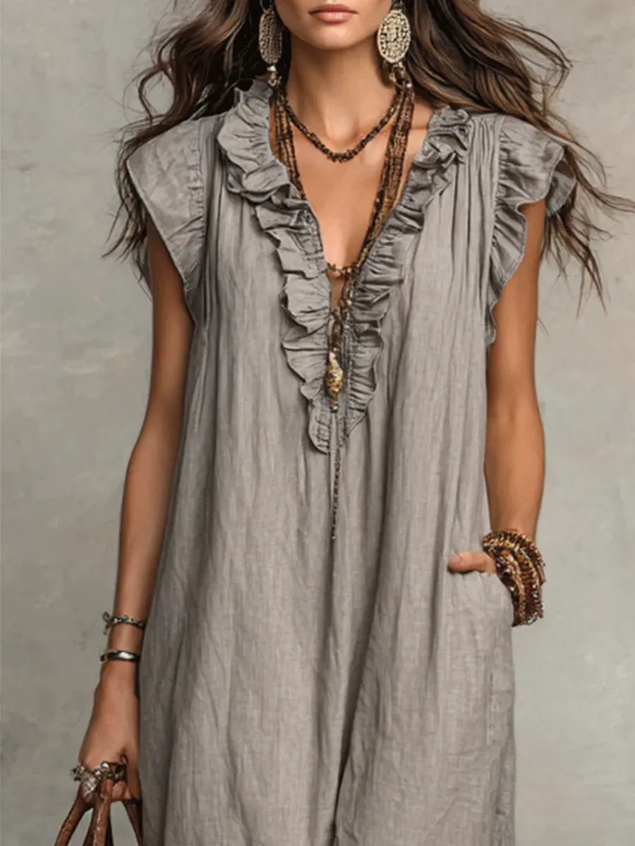 Camelia™ long bohemian dress by Emma & Rose Cape Town, flowing fabric with floral pattern and relaxed fit.