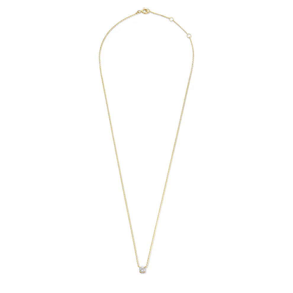 Gold Ysavienna™ Moissanite Stone Necklace by Emma & Rose Cape Town featuring a sparkling moissanite pendant on a delicate chain.