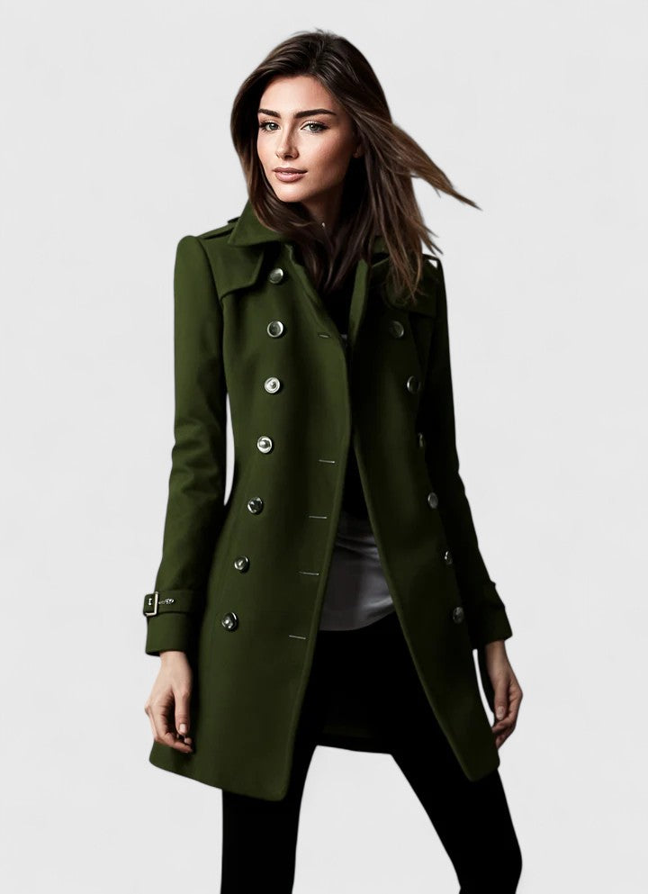 Blue Emma & Rose Cape Town Koralynne elegant coat jacket with tailored fit and stylish design, displayed on a hanger.