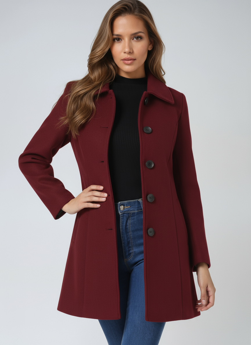 Black Elvyn™ sophisticated coat by Emma & Rose Cape Town, stylish jacket displayed on a hanger.