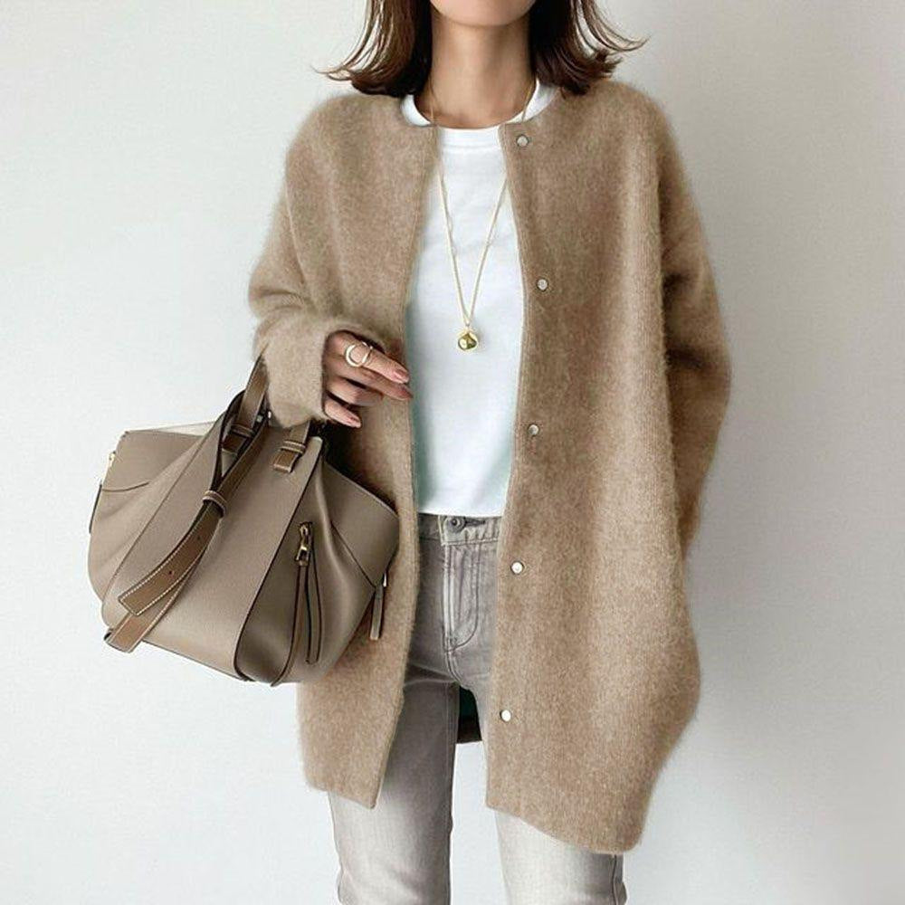 Emma & Rose Cape Town Orla™ relaxed fit khaki coat displayed on a hanger with a simple background.