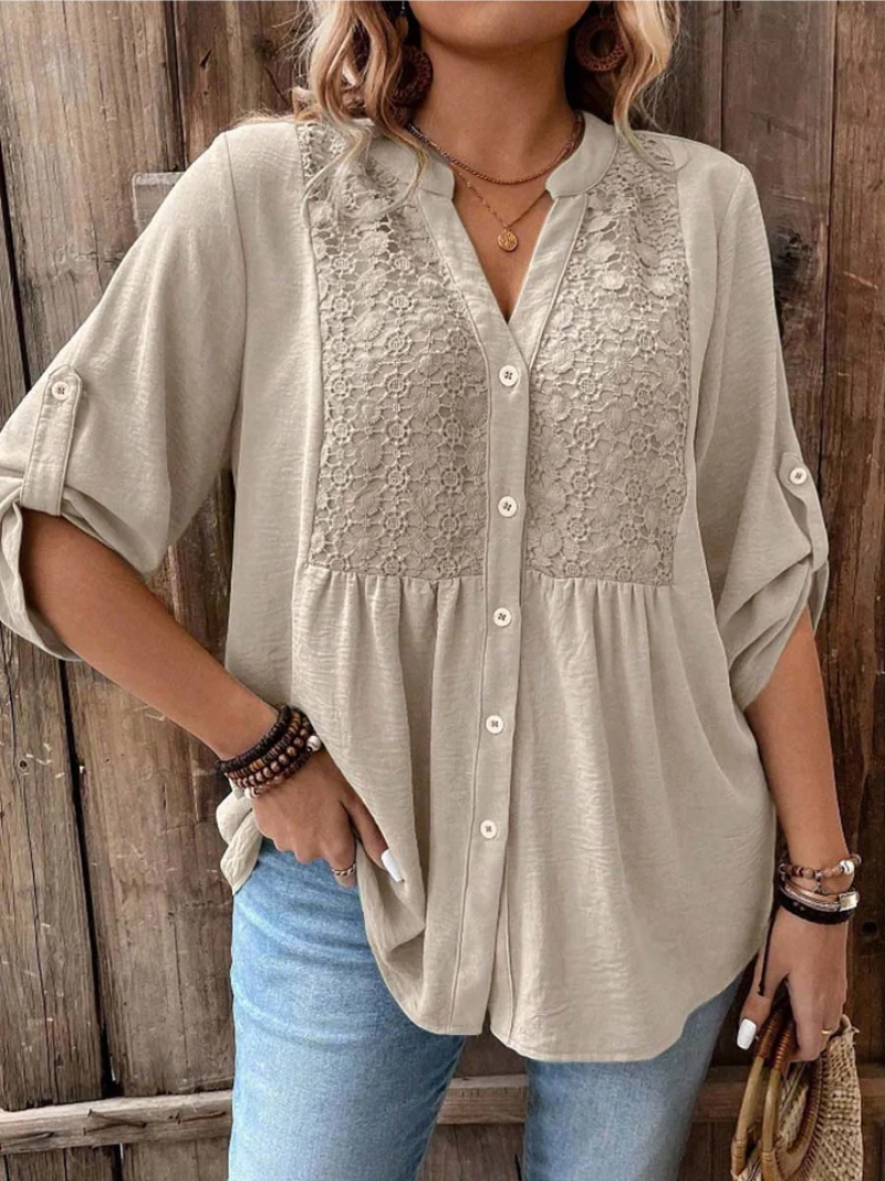 Emma & Rose Cape Town Noor™ V-neck blouse with button details in 5XL size, featuring a stylish and comfortable fit.