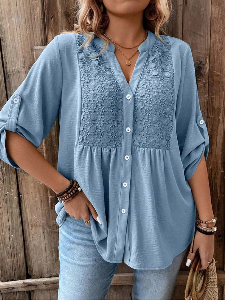 Noor™ V-neck blouse with buttons in a 5XL size, featuring a stylish design from Emma & Rose Cape Town.