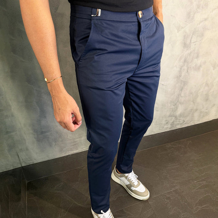 Pair of Francien™ slim fit stretch men's socks in khaki, displayed with a dust bag, by Emma & Rose Cape Town.