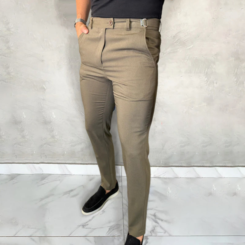 Emma & Rose Cape Town Francien™ slim fit stretch men's khaki socks with random colors, displayed in a dust bag.