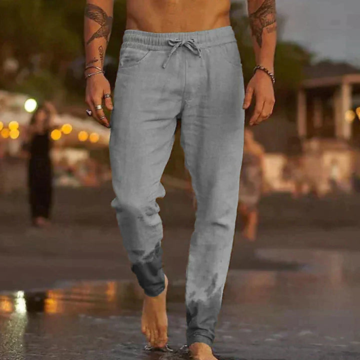 Men's khaki relaxed-fit casual pants for summer by Emma & Rose Cape Town, shown in a comfortable, stylish fit.