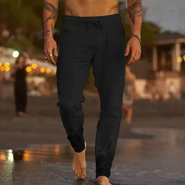Men's relaxed-fit casual pants in khaki from Emma & Rose Cape Town, ideal for summer comfort and everyday wear.