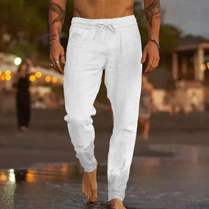 Khaki men's relaxed-fit casual pants from Emma & Rose Cape Town, perfect for summer comfort and everyday wear.