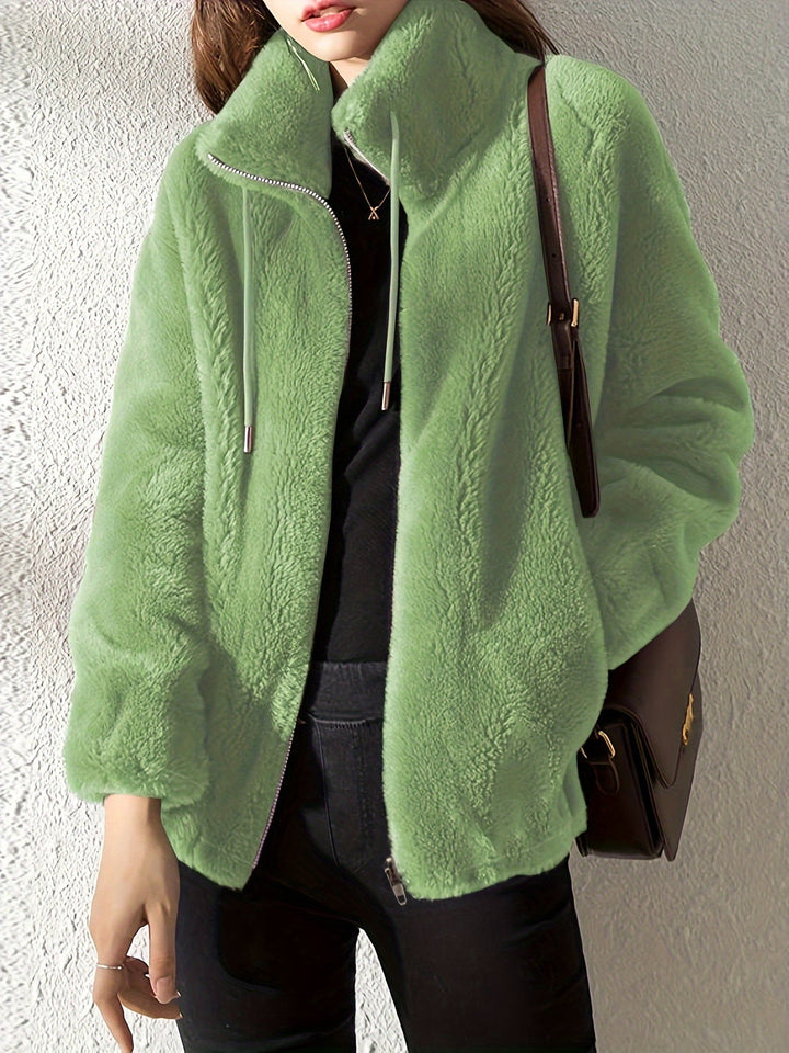 Solai™ comfortable khaki jacket by Emma & Rose Cape Town, shown in a relaxed fit with a soft, cozy fabric.
