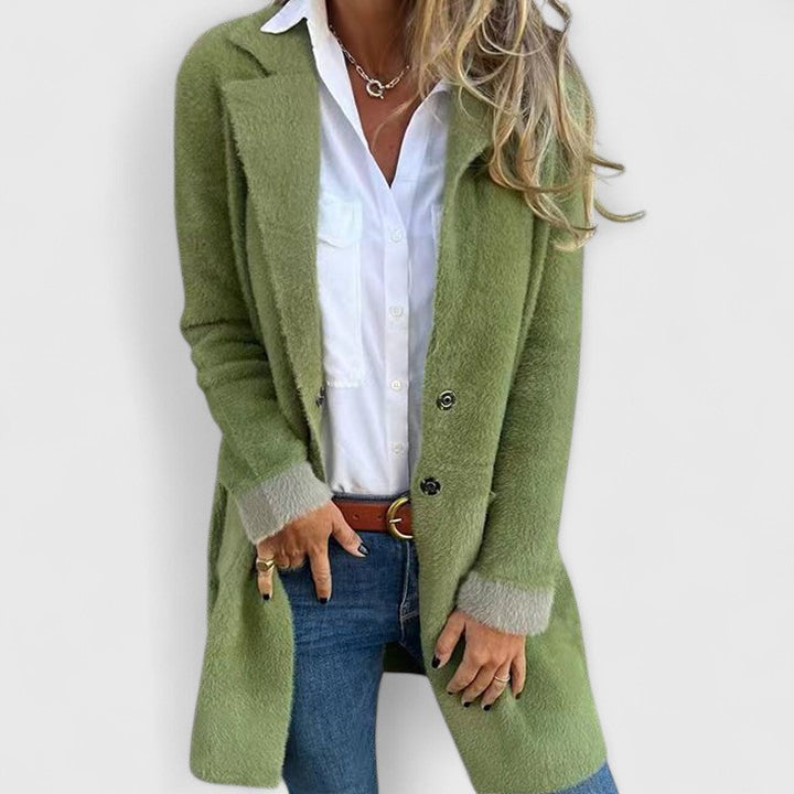 Sophryell™ Elegant Blazer by Emma & Rose Cape Town in green, tailored women's clothing with a fitted design and classic lapel collar.