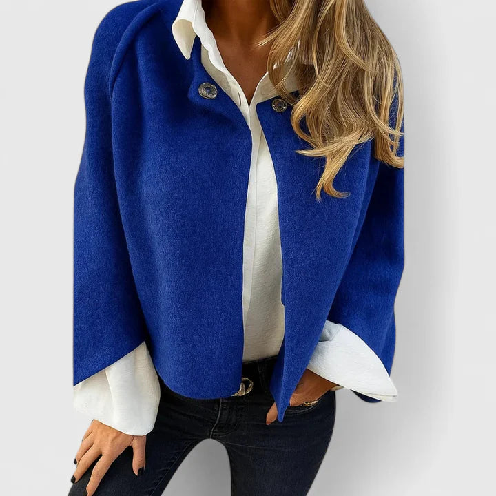 Khaki Koa™ elegant kurzmantel jacket by Emma & Rose Cape Town, showcasing a stylish and sophisticated outerwear design.