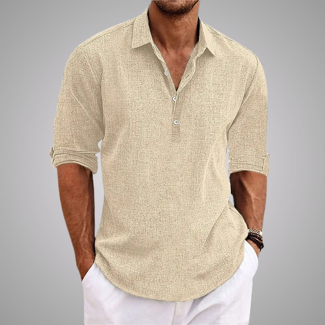 Light blue DELACROIX casual shirt by Emma & Rose Cape Town, shown on a model with a relaxed fit and classic collar.