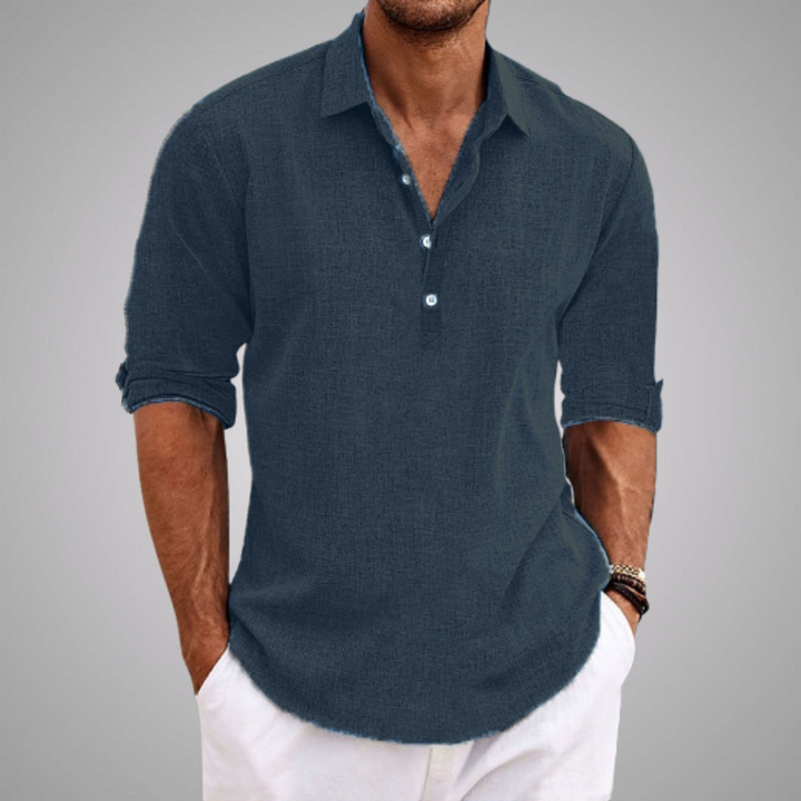 Light blue DELACROIX casual shirt by Emma & Rose Cape Town, featuring a relaxed fit and button-down front.