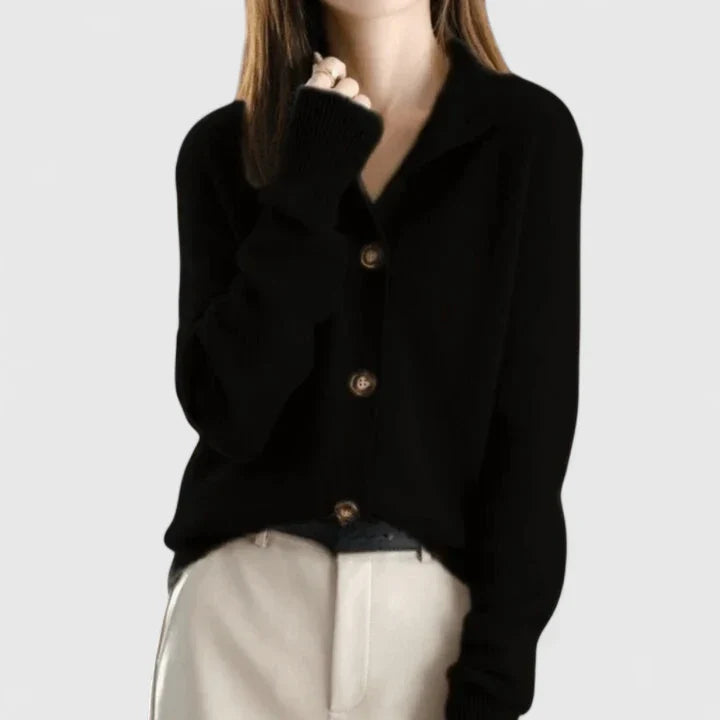 Beige Camaryllis™ elegant cardigan by Emma & Rose Cape Town, soft knit maglia with a stylish, refined fit.
