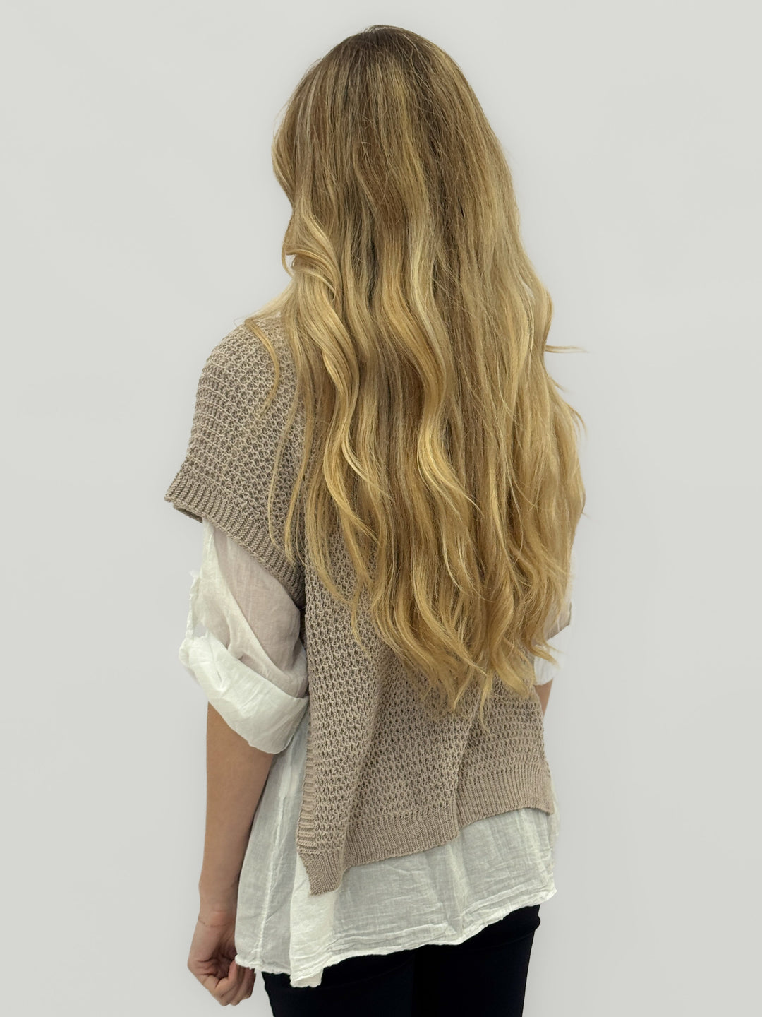 Blue Ladies™ oversized knitted gilet by Emma & Rose Cape Town, featuring a cozy, chunky knit design for stylish warmth.