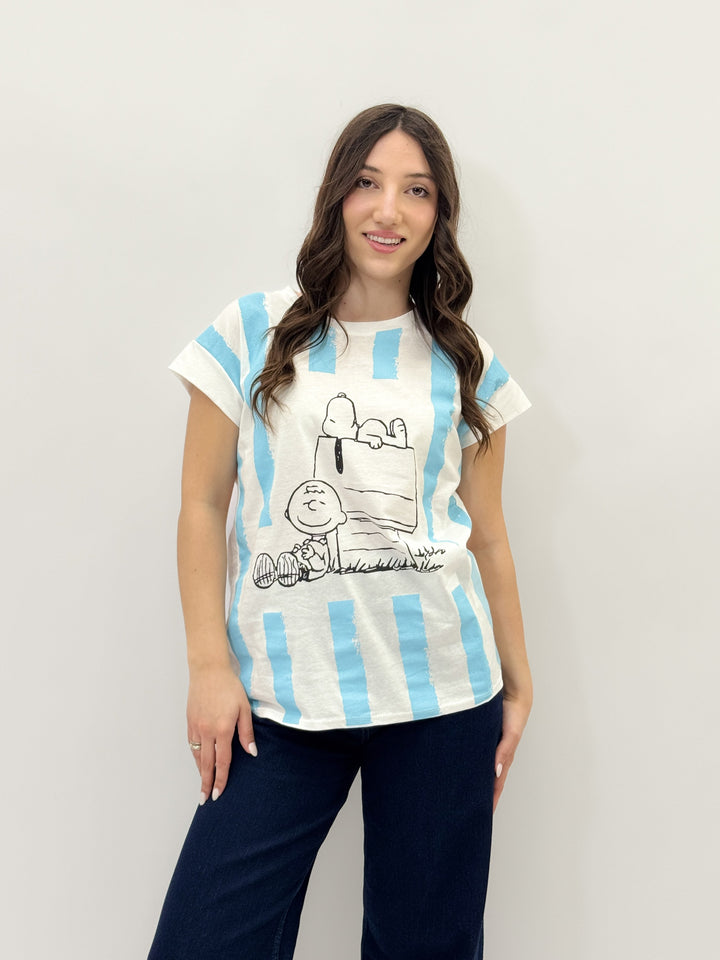 Esmé™ soft luxurious fabric T-shirt with Snoopy print, casual maglieria by Emma & Rose Cape Town, comfortable and stylish.