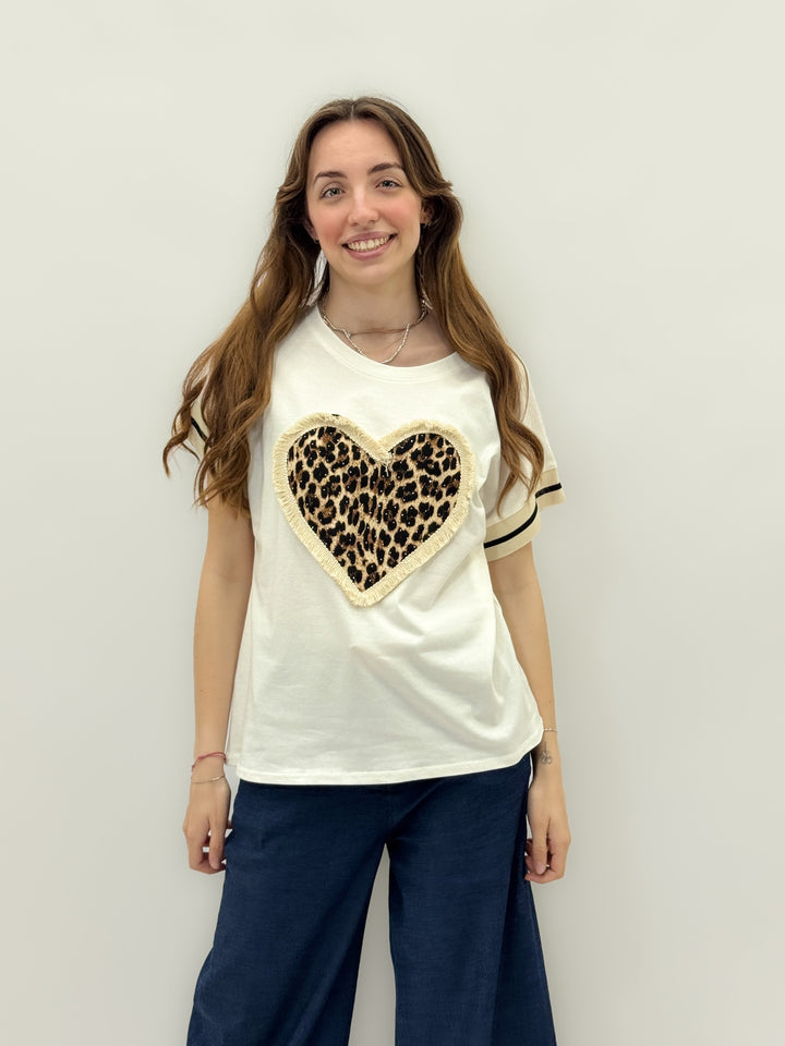 Leopard print Heart T-shirt from Emma & Rose Cape Town, soft knit maglieria with bold leopard and heart pattern.
